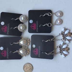 Paparazzi Earrings Lot of 4 Pearl White Sparkle Group